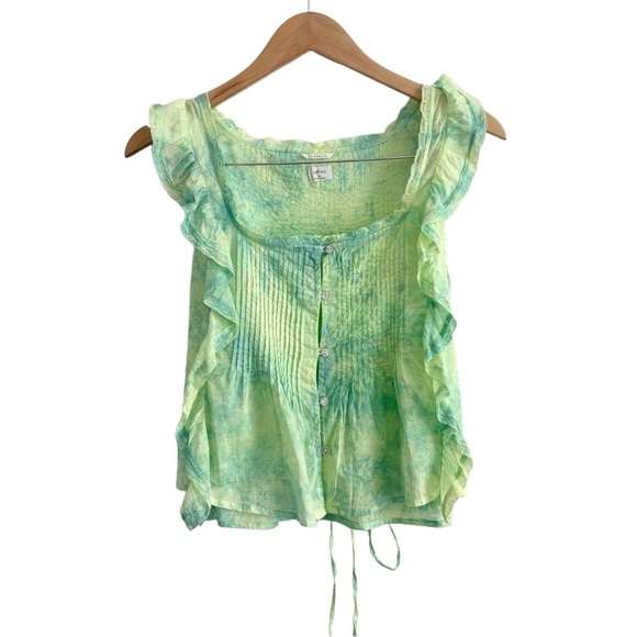 Aritzia Wilfred La Boheme Delacroix Ruffle Green Blouse - Picture 2 of 11